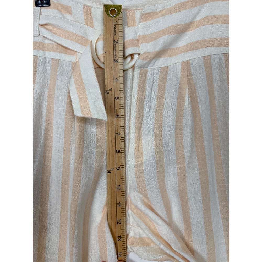 Anthropologie Striped Paperbag‎ Pants Womens 4 Peach White Linen Blend Belted - Picture 6 of 13